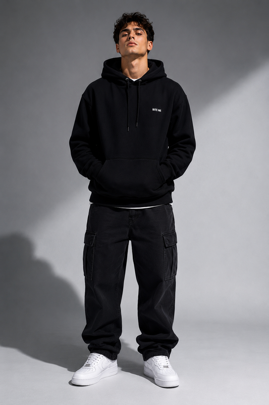 BITE ME Sudadera Negra con Capucha para Hombre